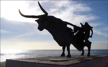 Bull statue on Vilanova i la Geltru beach